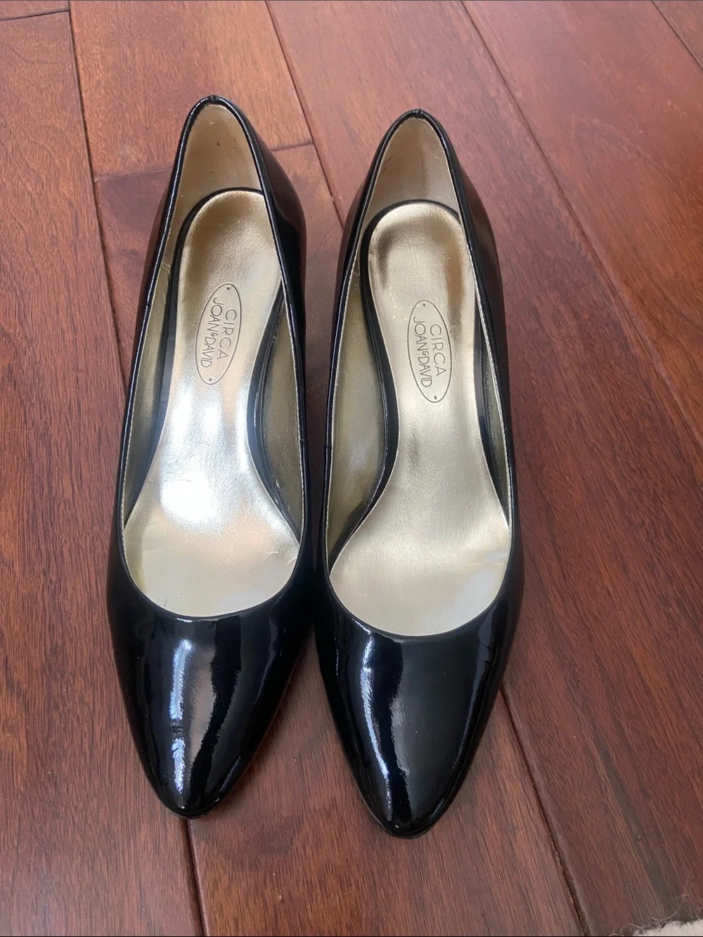 Joan & David Black Patent Pointed-Toe Pumps